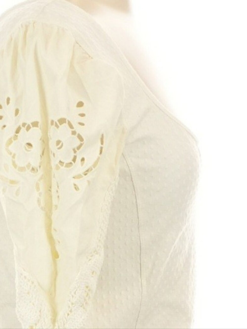 Free People Brunch Date Off-White Top Ith Ivory Eyelet Sleeves - Picture 5 of 8